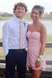 Pretty Sweetheart Strapless Lace-Up A-Line Lace Homecoming Dress