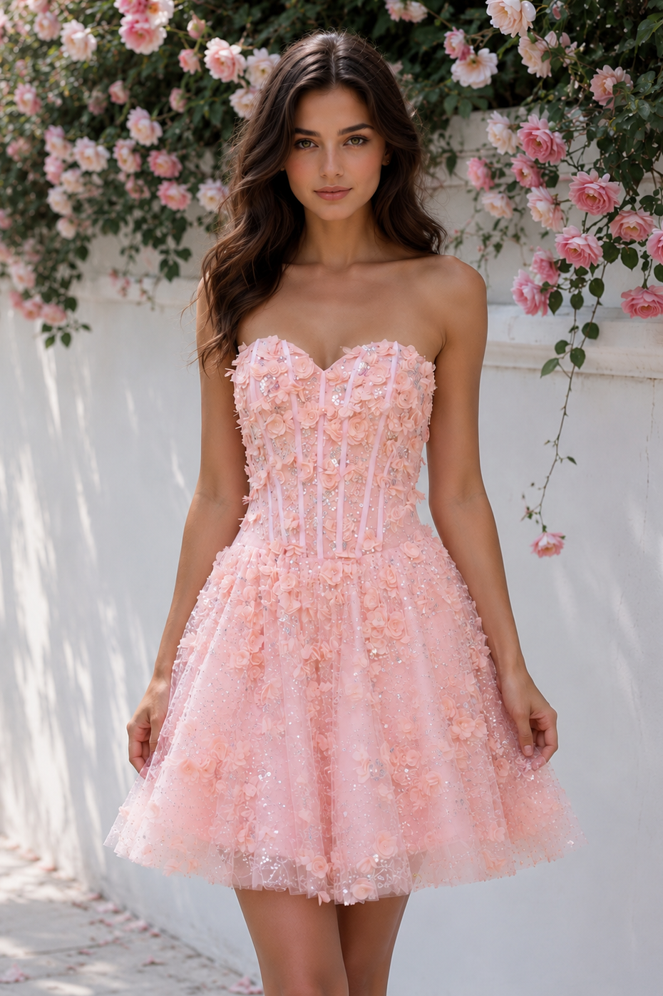 Princess Sweetheart Lace-Up A-Line Floral Tulle Homecoming Dress