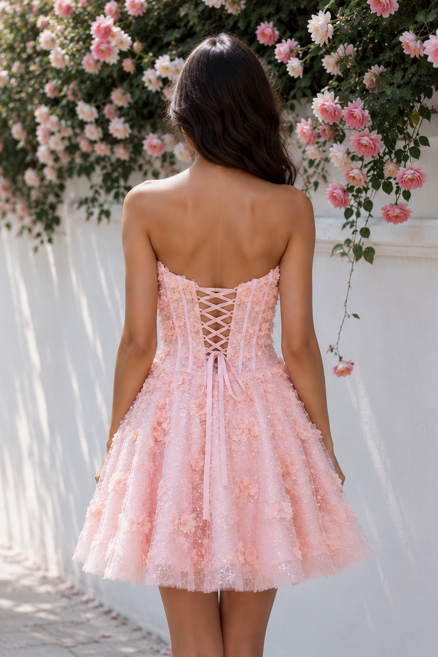 Princess Sweetheart Lace-Up A-Line Floral Tulle Homecoming Dress
