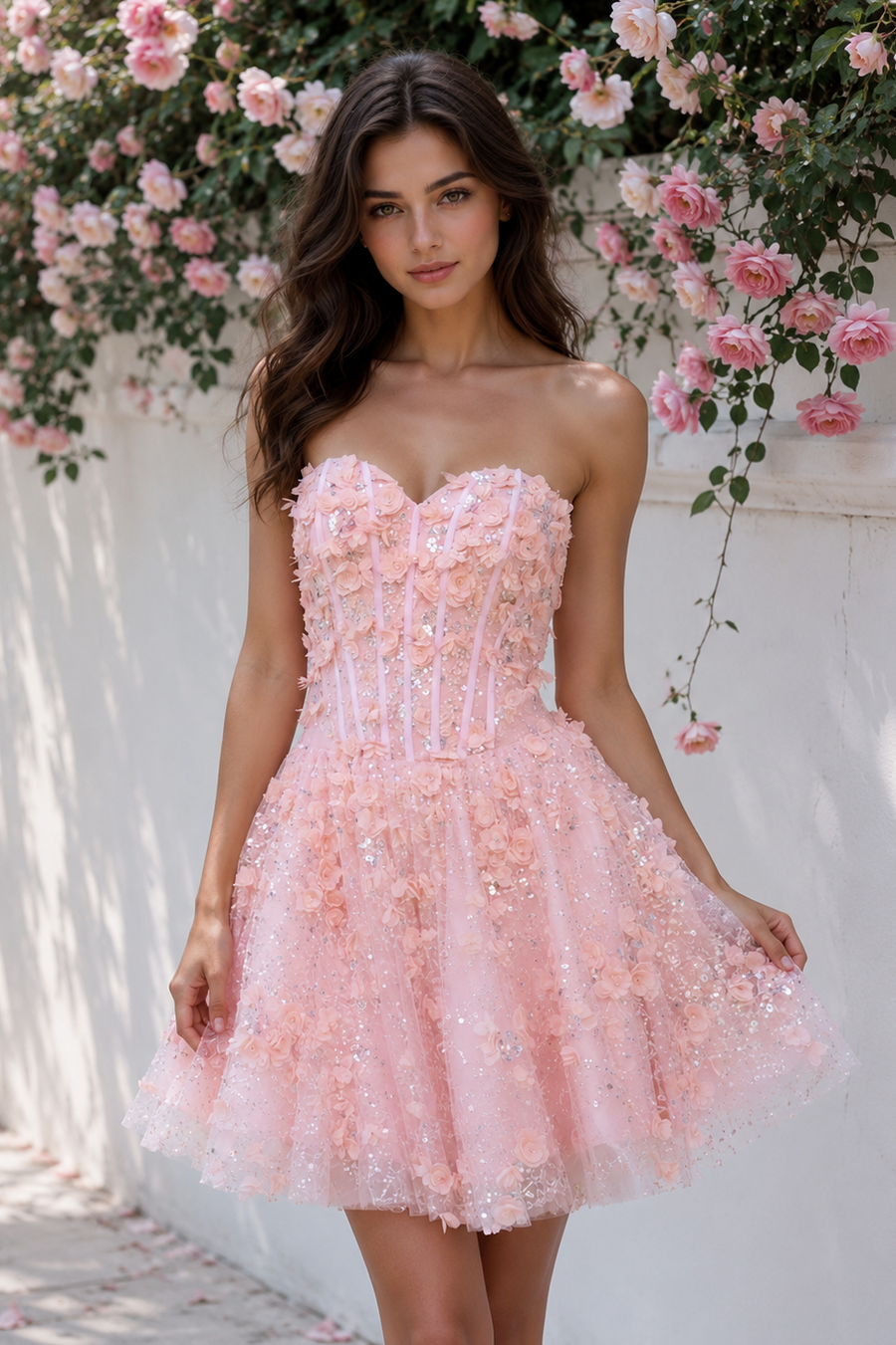 Princess Sweetheart Lace-Up A-Line Floral Tulle Homecoming Dress