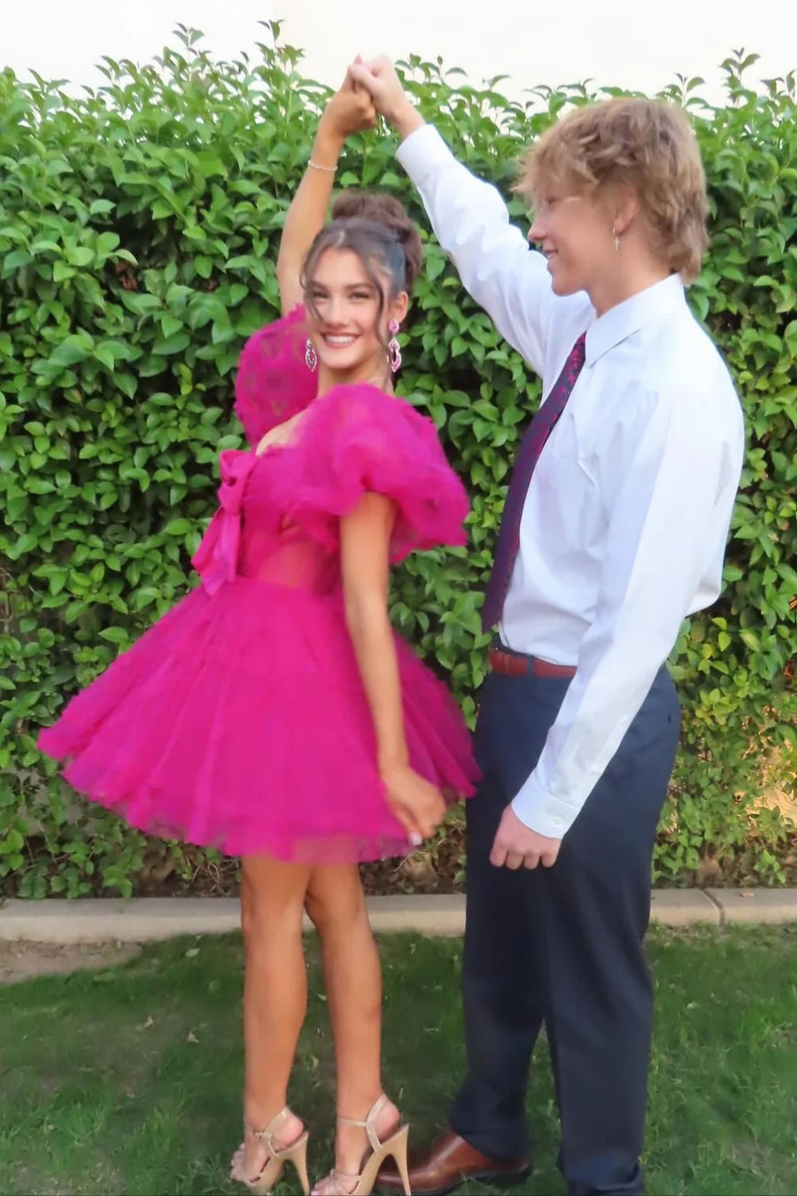Puff Sleeves A-Line Empire Tulle Short Party Homecoming Dress