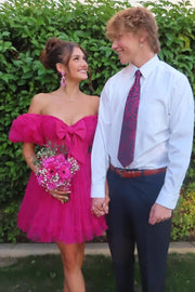 Puff Sleeves A-Line Empire Tulle Short Party Homecoming Dress