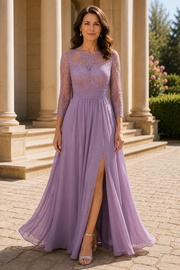 Purple Lace And Chiffon A-Line Split Mother Of The Bride Dress