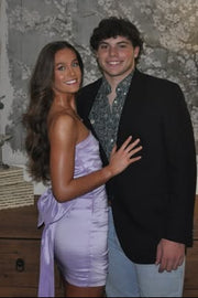 Purple Satin Fitted Strapless Empire Mini Party Evening-Homecoming Dress