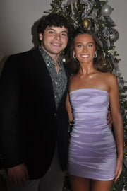Purple Satin Fitted Strapless Empire Mini Party Evening-Homecoming Dress
