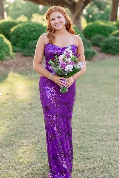 Purple Sweetheart Sleeveless Mermaid Lace Appliques Party Prom Dress 