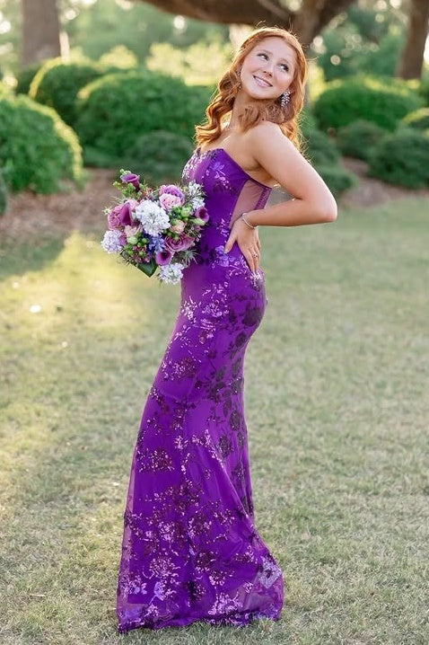 Purple Sweetheart Sleeveless Mermaid Lace Appliques Party Prom Dress 