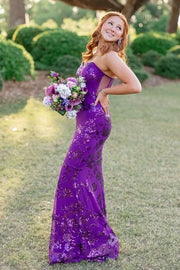 Purple Sweetheart Sleeveless Mermaid Lace Appliques Party Prom Dress 