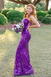 Purple Sweetheart Sleeveless Mermaid Lace Appliques Party Prom Dress 