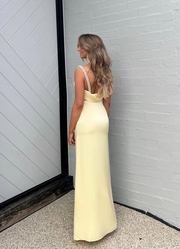 Casual Satin Backless Pearls Straps Long Party Prom Dress