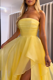 A-Line Strapless A-Line Tiered Party Prom Dress With Slit