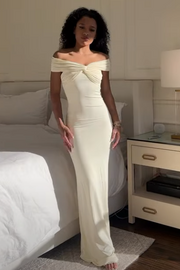 Sheath Off-Shoulder Satin Floor-Length Party Prom Dress