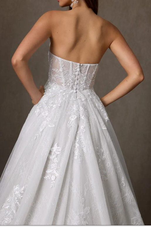 Generous A-Line Lace Strapless Empire Wedding Dress