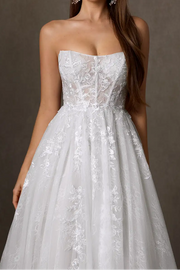 Generous A-Line Lace Strapless Empire Wedding Dress