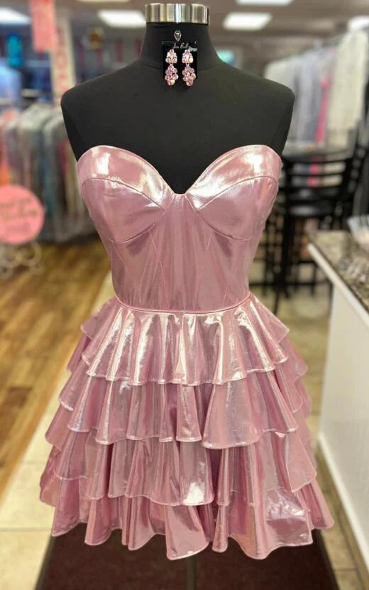 Metallic Gold Corset A-Line Layered Short Homecoming Dress | Joyofdress Metallic Gold Corset A-Line Layered Short Homecoming Dress | Joyofdress