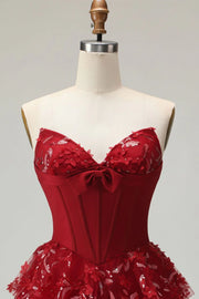 Red A-Line Empire Lace And Tulle Tiered Party Prom Dress