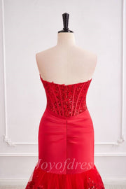 Red Lace Mermaid Sweetheart Strapless Formal Prom Dress