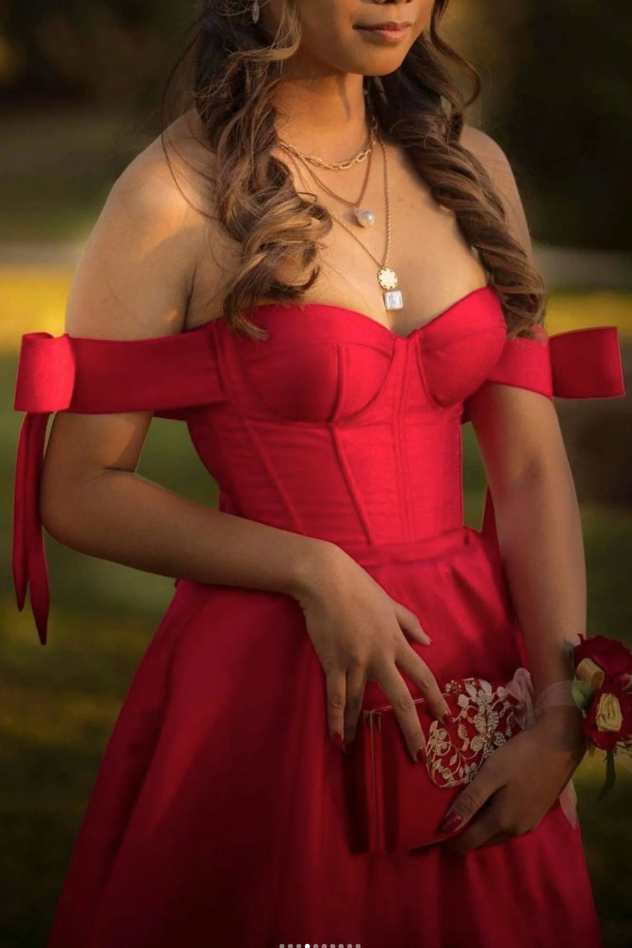 Red Off-Shoulder Empire A-Line Party Prom Dress