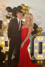 Red Satin Empire Sweetheart Strapless Mermaid Party Prom Dress