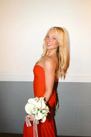 Red Satin Empire Sweetheart Strapless Mermaid Party Prom Dress