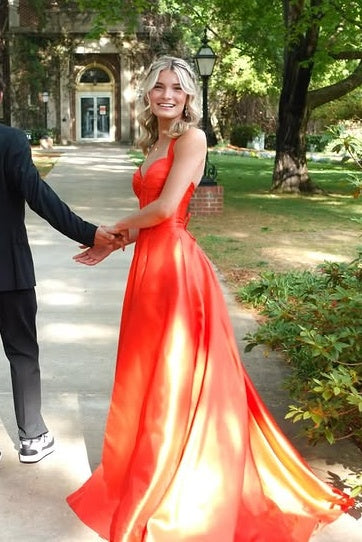 Red Satin Sweetheart Halter Party Prom Dress With Train