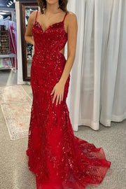 Red Sweetheart Sleeveless Mermaid Long Party Prom Dress