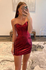 Red Sweetheart Strapless Bodycon Short Homecoming Dress 