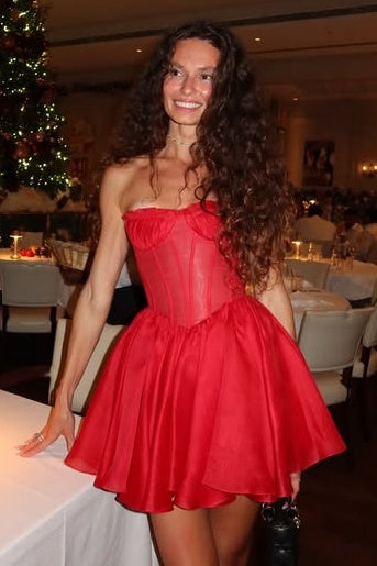 Red Tulle A-Line Empire Short Evening Homecoming Dress