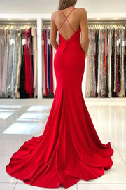 Red V-Neck Sleeveless Mermaid Long Party Prom Dress