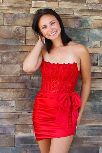 Red Strapless Sheath Off-the-Shoulder Pleated Homecoming Dress Red / US 10 Red Strapless Sheath Off-the-Shoulder Pleated Homecoming Dress Red / US 10