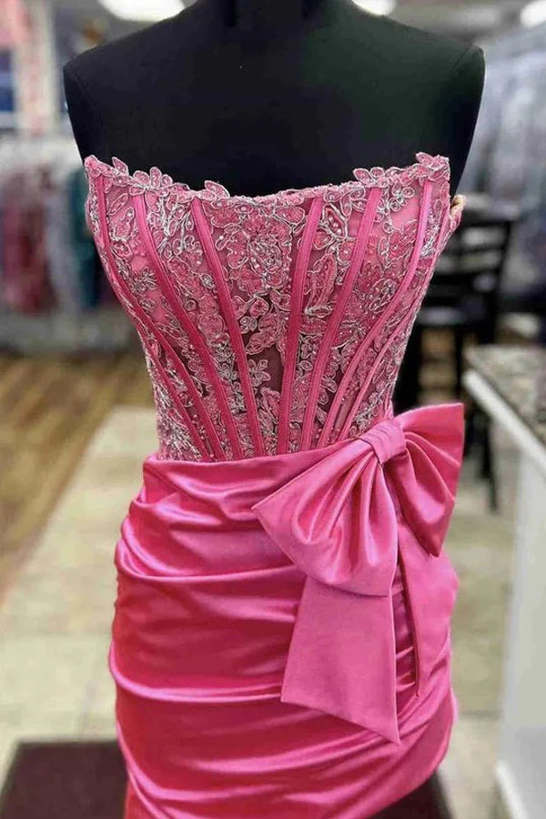 red strapless homecoming dress Red Strapless Sheath Off-the-Shoulder Pleated Homecoming Dress Pink / Custom Size