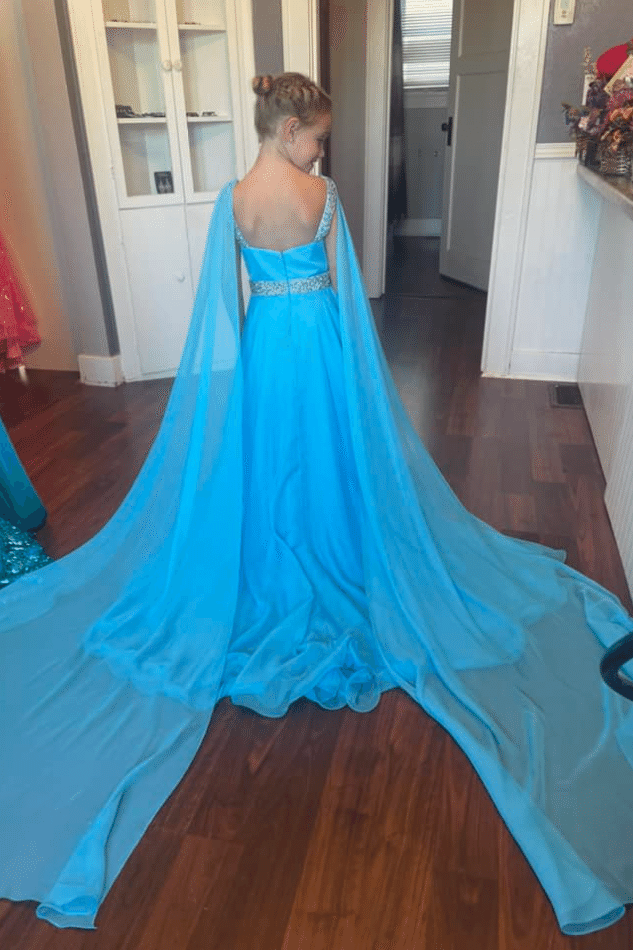 Round Empire Beaded Chiffon A-Line Girl Pageant Dress With Train