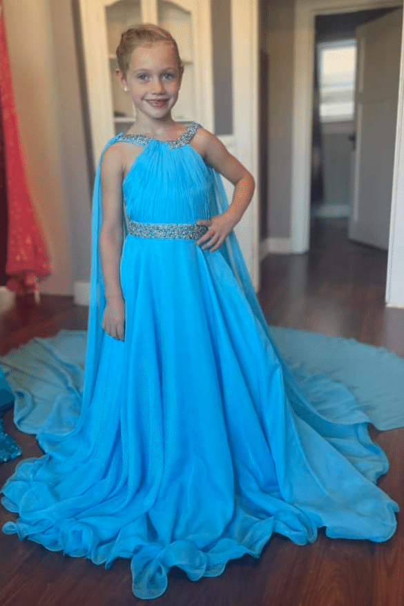 Round Empire Beaded Chiffon A-Line Girl Pageant Dress With Train | Joyofdress Round Empire Beaded Chiffon A-Line Girl Pageant Dress With Train | Joyofdress