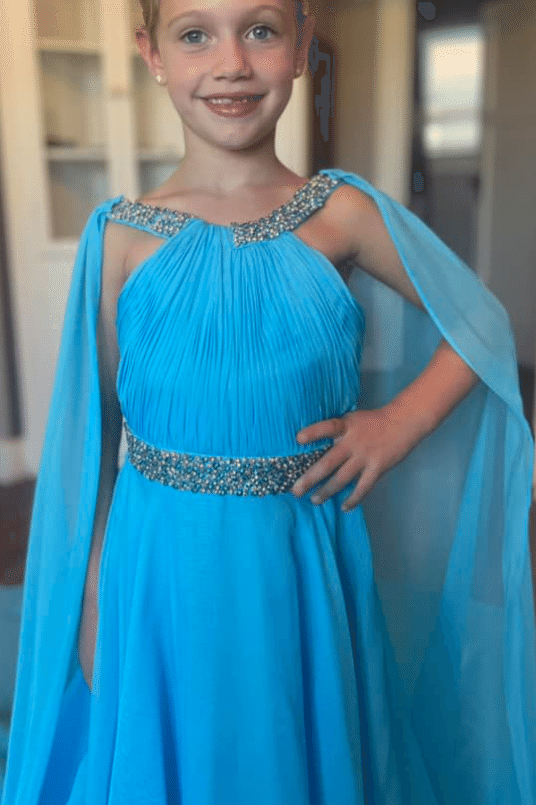 Round Empire Beaded Chiffon A-Line Girl Pageant Dress With Train