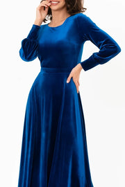 Round Long Sleeves A-Line Velvet Dress