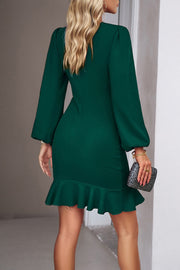 Round Long Sleeves Empire Short Party Evening Dress With Ruffle