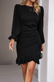 Round Long Sleeves Empire Short Party Evening Dress With Ruffle