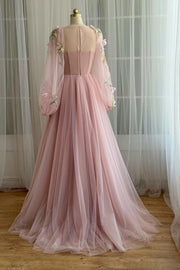 Round Long Sleeves Tulle A-Line Empire Floral Party Prom Dress