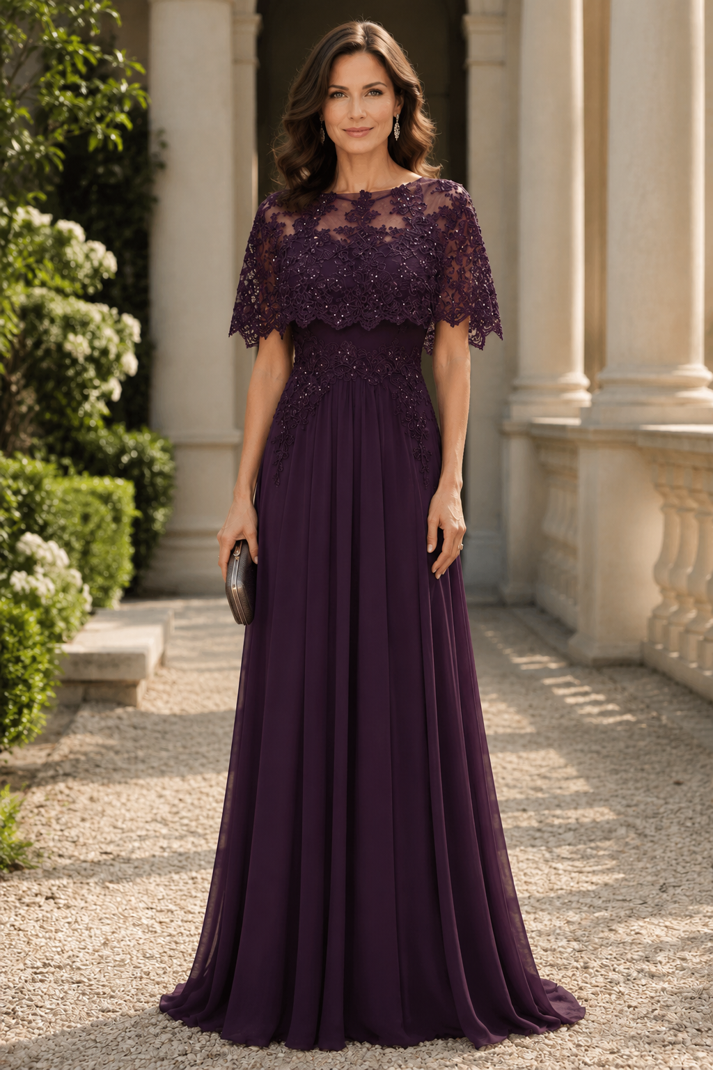 Round Neck With Shawl A-Line Maxi Mother Of The Bride Dress