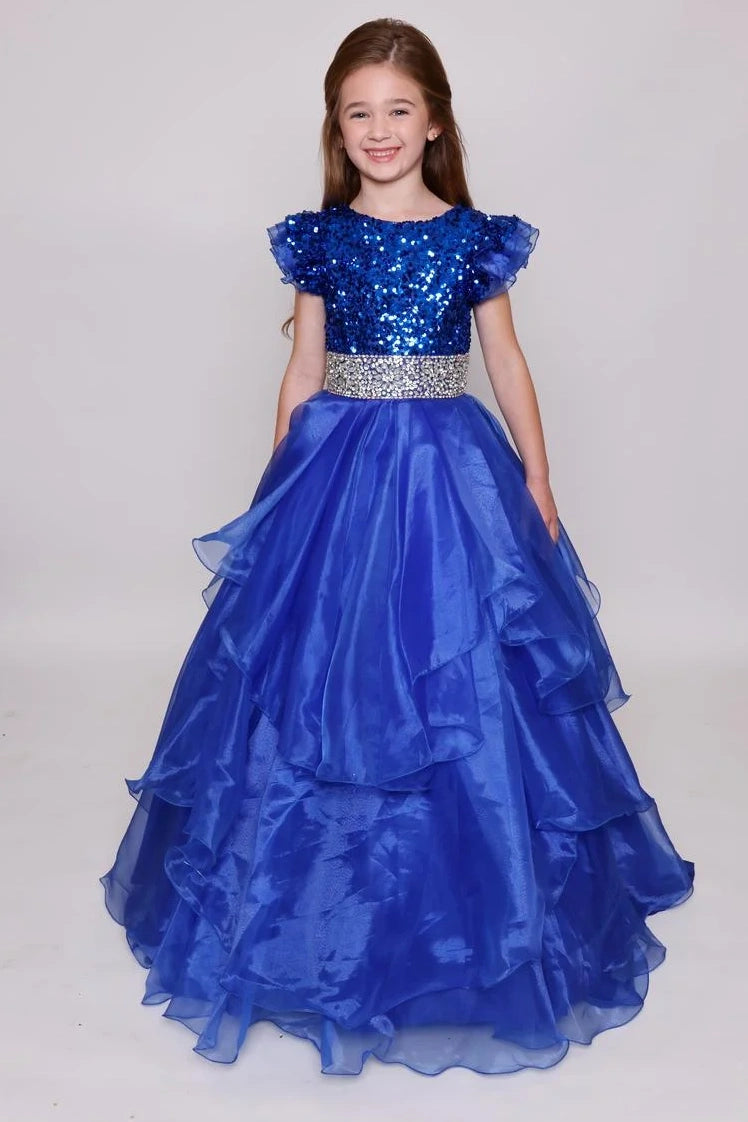 Round Ruffled A-Line Empire Beaded Tiered Girl Pageant Dress Royal Blue / US 8 Round Ruffled A-Line Empire Beaded Tiered Girl Pageant Dress Royal Blue / US 8