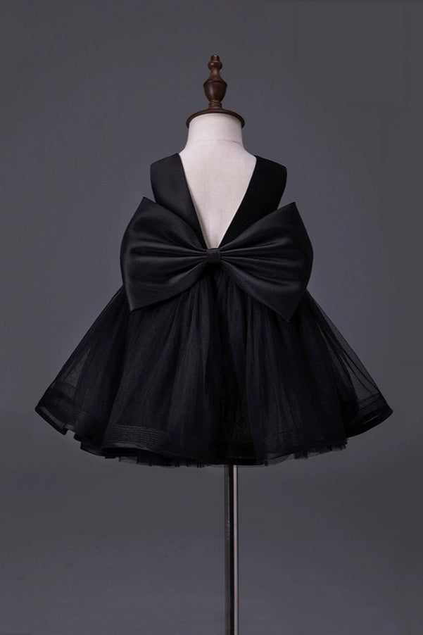 Round Satin A-Line Two Tone Flower Girl Dress With Bow