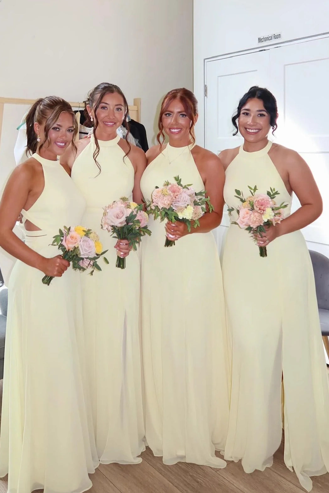 Round Sleeveless Chiffon A-Line Bridesmaid Dress With Leg Slit