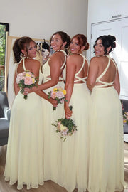 Round Sleeveless Chiffon A-Line Bridesmaid Dress With Leg Slit