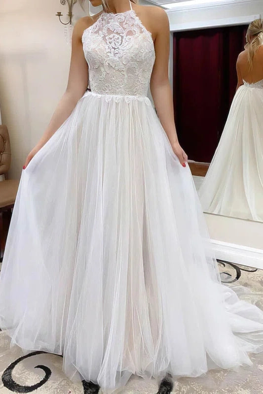 Round Sleeveless Empire Open Back Two Tone Wedding Dress