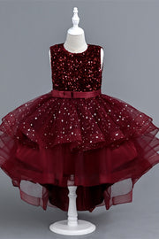 Round Sleeveless Empire Sequins Tulle A-Line Flower Girl Dress