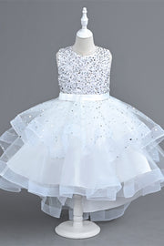 Round Sleeveless Empire Sequins Tulle A-Line Flower Girl Dress