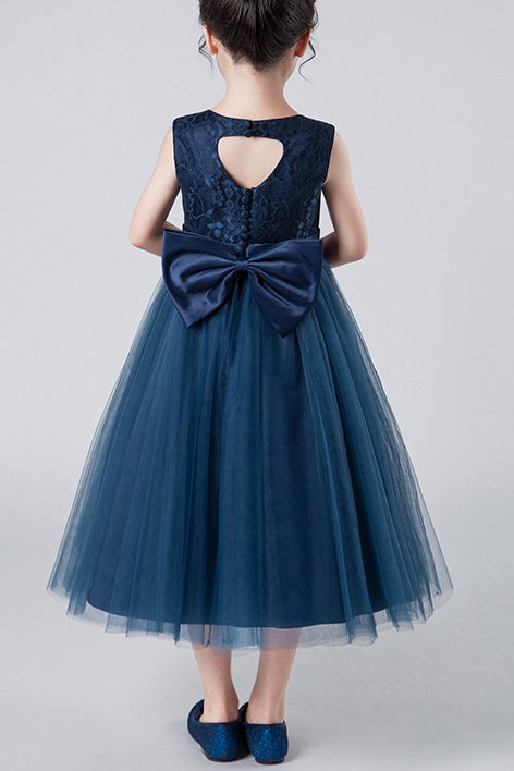 Round Sleeveless Empire With Bow Flower Girl Dress