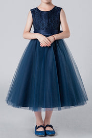 Round Sleeveless Empire With Bow Flower Girl Dress