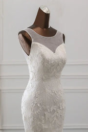 Round Sleeveless Lace Appliques Mermaid Wedding Dress