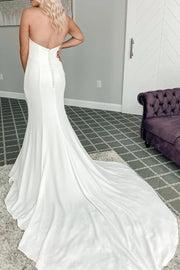 Round Sleeveless Open Back Satin Mermaid Wedding Dress